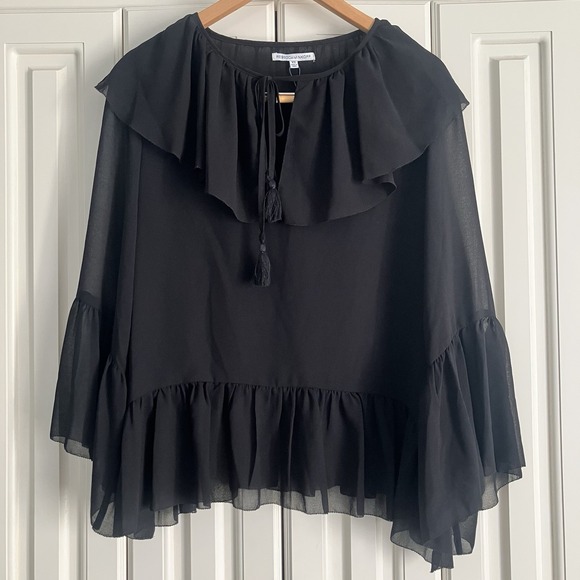 Rebecca Minkoff Tops - REBECCA‎ MINKOFF Patti Black Semi Sheer Chiffon Ruffle Bell Sleeve Top XS NWT